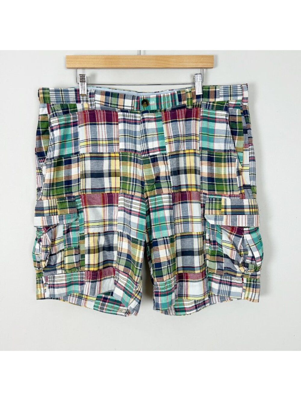 Y2K Brooks Brothers Madras Plaid Cargo Shorts Preppy Resort Size 40 Men's